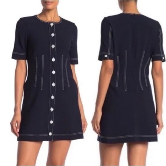 Veronica Beard Mikel Contrast Stitch Mini Dress Women's Sz 8 - Picture 3 of 16